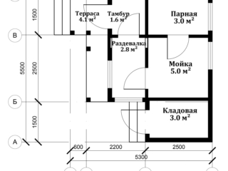 Проект каркасной бани Б-№-002 - Планировка Проект каркасной бани Б-№-002 - Планировка
