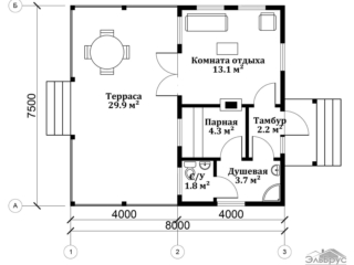 Проект каркасной бани Б-№-004. Планировка Проект каркасной бани Б-№-004. Планировка