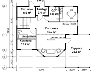 Проект каркасного дома ЭльБрус КД-034 - Планировка 1-ого этажа Проект каркасного дома ЭльБрус КД-034 - Планировка 1-ого этажа