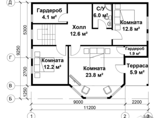 Проект каркасного дома ЭльБрус КД-034 - Планировка 2-ого этажа Проект каркасного дома ЭльБрус КД-034 - Планировка 2-ого этажа