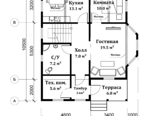 Каркасный дом ЭльБрус КД 002 - План 1-ого этажа Каркасный дом ЭльБрус КД 002 - План 1-ого этажа
